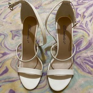 White three strap heels
